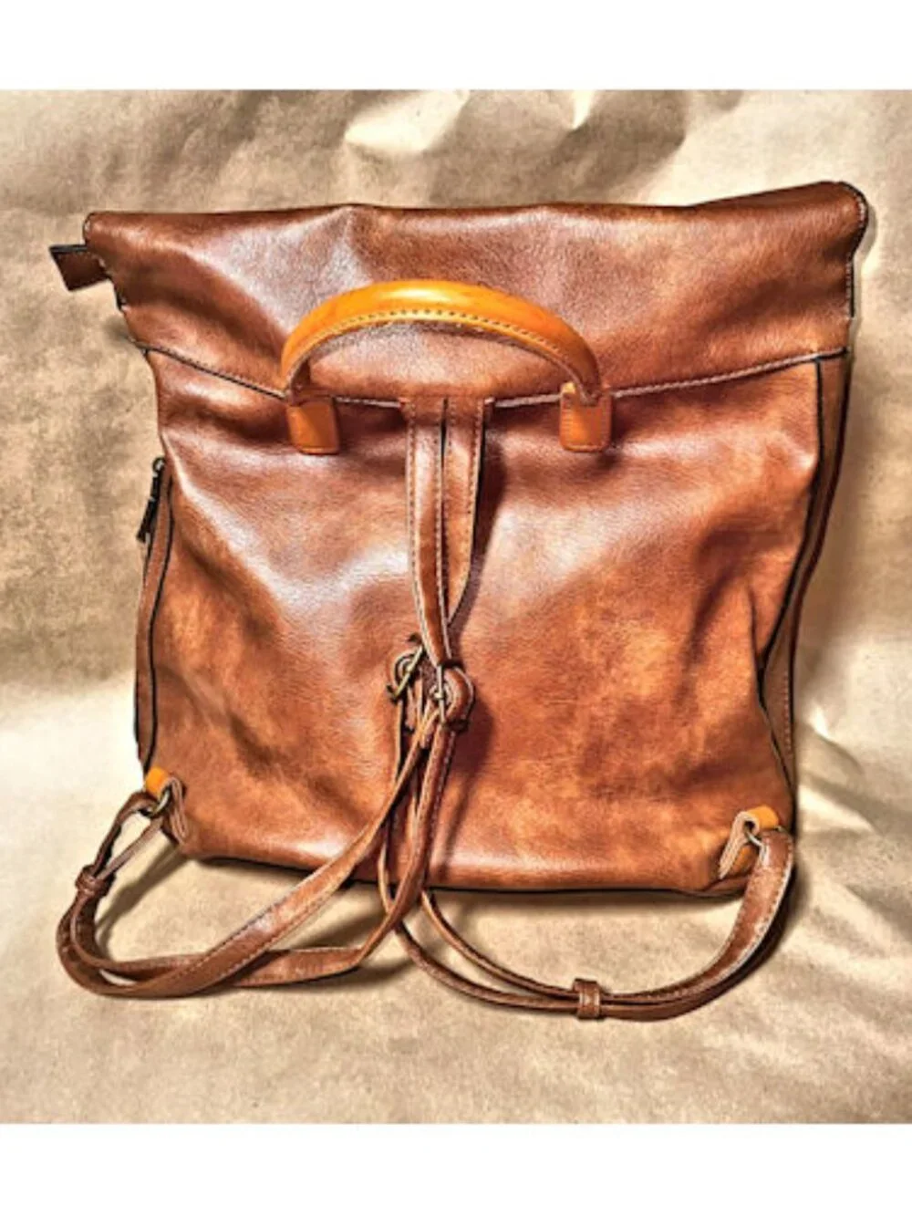 Brown Faux Leather Backpack, School Bag